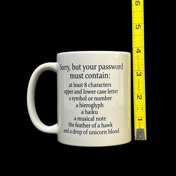 Coffee Mug Comical Password Must Contain Ceramic Cup White Black Letters Amusing - Picture 9 of 10